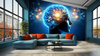 A human head with the brain abstract thought, and a background Wall mural