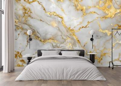 Abstract white marble background with golden Wall mural