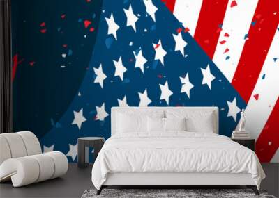 4th of July Independence Day weekend sale banner or header. USA national holiday design concept with a waving flag and confetti. Vector illustration. Wall mural