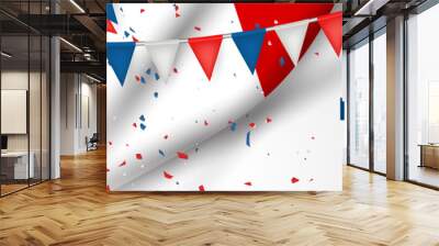 Bastille Day banner or header. July 14th France national holiday celebration. Blue, white, and red tricolor french flag and bunting. Vector illustration with lettering. Wall mural