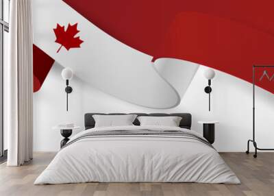 Canada day banner or header background. July 1 national holiday. Canadian flag waving ribbon with maple leaf. Vector illustration red and white colors. Wall mural