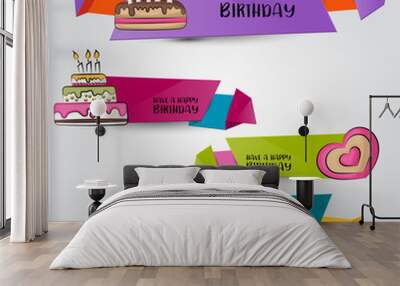 Horizontal banner with a birthday  concept design. Anniversary celebration label. Vector illustration. Wall mural