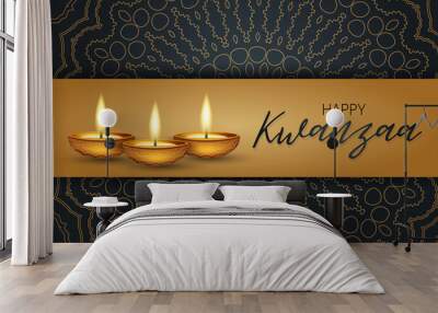 Kwanzaa banner. Traditional african american ethnic holiday design concept with a burning candles and ornament. Vector illustration. Wall mural