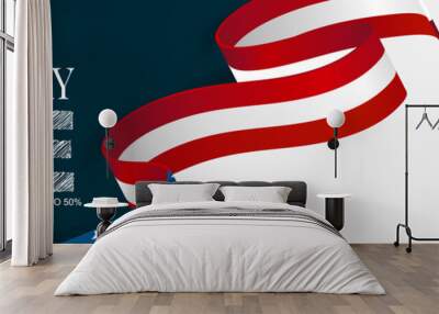 Labor Day sale banner. USA national federal holiday header design. American flag waving ribbon background. Realistic vector illustration. Wall mural