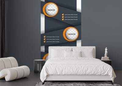 roll up banner design. vertical narrow flyer template. advertising panel layout. orange and grey vec Wall mural