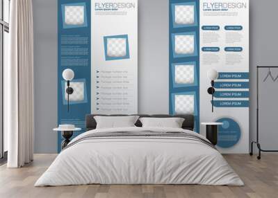 Skinny flyer or leaflet design. Set of two side brochure template or banner.  Vector illustration. Blue color. Wall mural