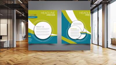 Square flyer design. A cover for brochure.  Website or advertisement banner template. Vector illustration. Green  and blue color. Wall mural