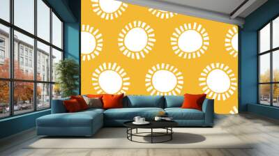 Abstract white suns seamless pattern on yellow background. Geometric circle repeat pattern in minimalist style. Farbric, paper, clothing summer design. Wall mural