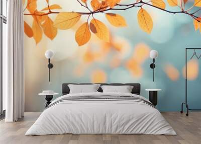 Beautiful yellow red and orange leaves in an autumn park on a br Wall mural