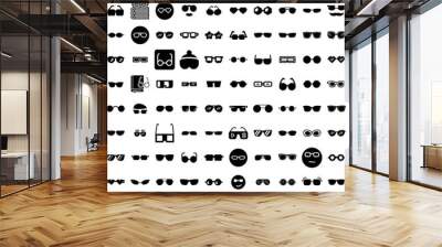 Collection Of 100 Eyeglasses Icons Set Isolated Solid Silhouette Icons Including Eyeglasses, Fashion, Eyewear, Modern, Eye, Vision, Glasses Infographic Elements Vector Illustration Logo Wall mural