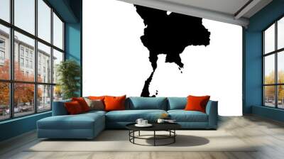 Hand drawn black map of Thailand. Silhouette, South East Asia geography. Vector isolated on white background  Wall mural