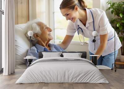 Home caregiver Professional Providing Care to Elderly Patient AI generated Wall mural