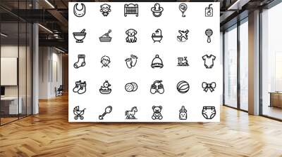 Mega Set Of Vector Baby Icons Web Header Banner Design Containing Kid,Baby,Fashion,Toy,Play Simple Black Style Symbol Sign For Apps And Website, Vector Illustration Wall mural