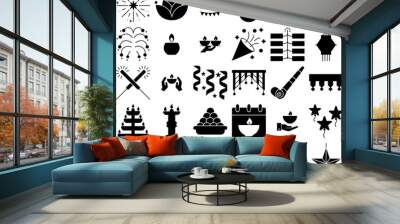 Set Of Linear Diwali Glyphs Icons Icons Collection Isolated Silhouette Solid Icons Including Flame,Festival,Party,Diwali,Decoration Solid Icon Collection. Vector Illustration Wall mural