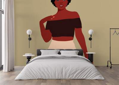 Stylish afro black woman in elegant art style vector Wall mural