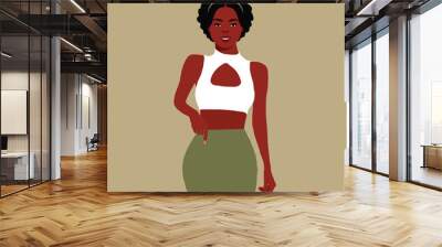 Stylish afro black woman in elegant art style vector Wall mural