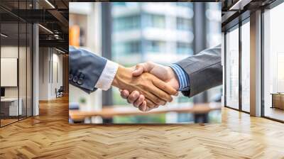 Two business partners shaking hands in office concept AI generated Wall mural