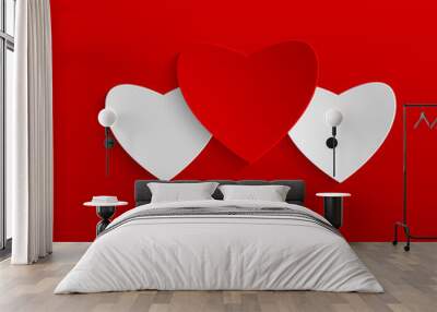 Background Valentine's Day.red and white  hearts on  red backgro Wall mural