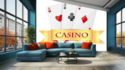 playing cards and casino chips isolated on white background.obje Wall mural