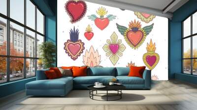 Sacred mexican heart color set Wall mural