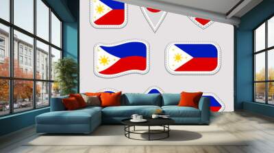 Philippines flag vector stickers collection. Isolated geometric icons. Country national symbols badges. Web, sport page, patriotic, travel design elements. Different shapes. Wall mural