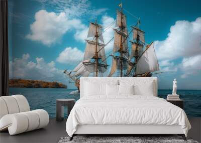 A medieval sailing ship at sea Wall mural