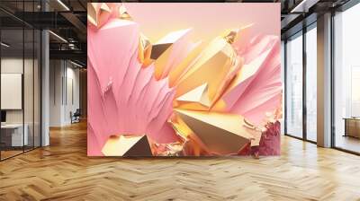 A pink background with crystals and the gold crystal. Generative Ai Wall mural