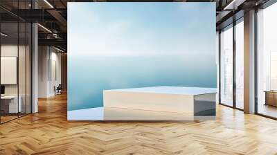 A white podium sits on a table in front of a blue sky. generative ai Wall mural