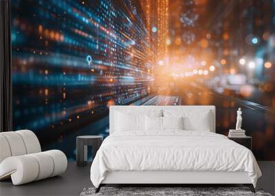 Abstract tech background with holographic effect, introduction future technology workflow Wall mural