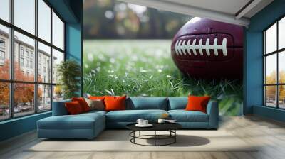 American football isolated on top of green grass Wall mural