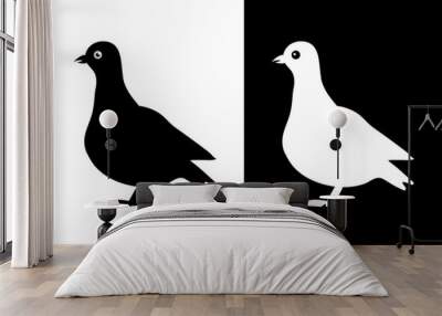 Black and white pigeons on a black and white background Wall mural