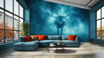 bull on blue business background Original Illustration Wall mural