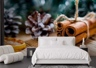 Christmas card: Cinnamon and slices of orange for Christmas Wall mural