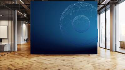 The background on which two spheres are depicted, similar to an atom or a planet, all in blue tones, in a vector. Wall mural