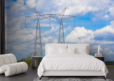 Electricity power pole for transmission lines network. Environment and energy concept Wall mural