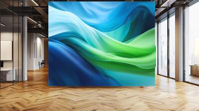 Elegant blue green background. Silk satin with soft wavy folds. Banner. Generative Ai content Wall mural