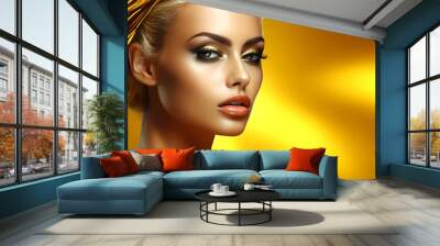 Fashion model girl with golden makeup. Art design. Close-up. Wall mural