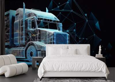 Fast delivery truck icon form lines and triangles, point connect Generative AI Wall mural