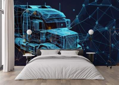 Fast delivery truck icon form lines and triangles, point connect Generative AI Wall mural