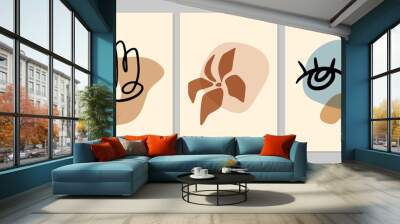 hand drawn abstract modern minimal set of covers with colorful shapes, eye on beige background. vect Wall mural