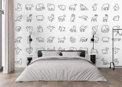 Linear collection of Animal icons. Animal icons set. Isolated on White background Wall mural