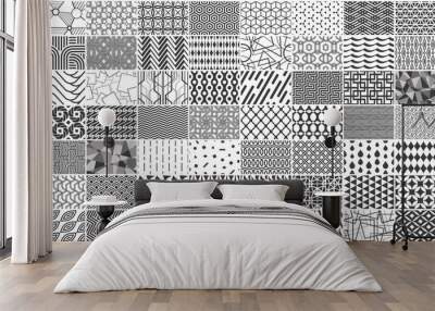 Mega collection of Black and white seamless geometric pattern. Isolated on White background Wall mural