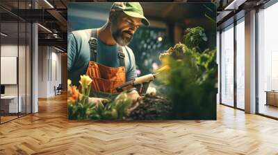 Organic gardener, Green Job. Environmental work to improve the environment. Banner. Wall mural