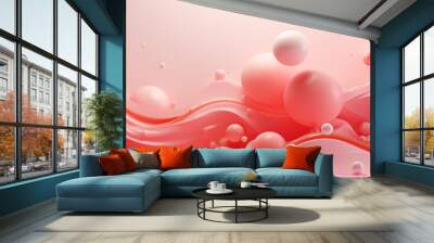 Pink abstract background with glass shining spheres. Backdrop design for product promotion. 3d rendering Wall mural