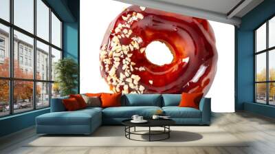 Donut with glossy mirror caramel glaze isolated on white Wall mural