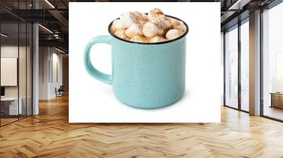 Mug of hot chocolate with marshmallows isolated on white Wall mural