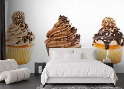 set of different chocolate cupcakes isolated on white background. Wall mural