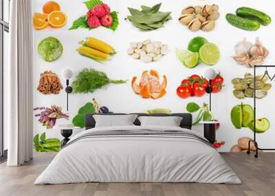 Set of fruits, vegetables, spices and nuts Wall mural