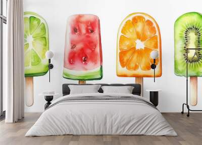 Set of watercolor fruit popsicles isolated on white background. Wall mural