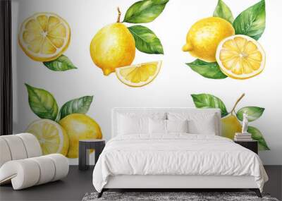 Set of watercolor lemons isolated on white.  Wall mural